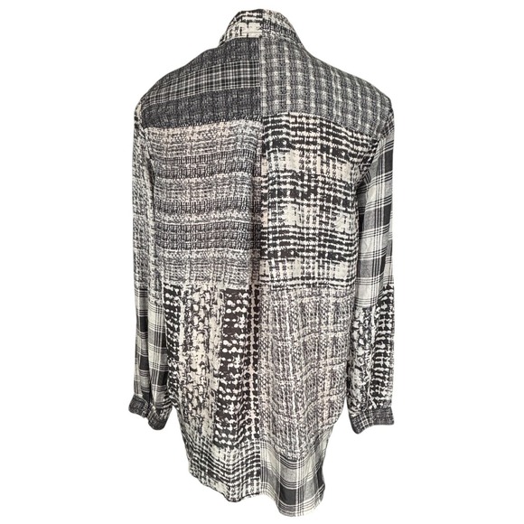 L'Agence Black White Patchwork Plaid Silk Button Front Blouse Size 4 Office - Picture 3 of 8
